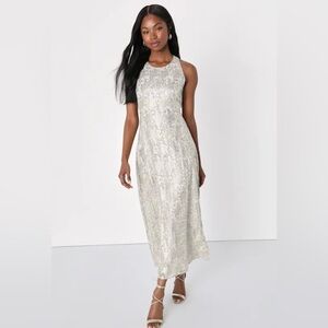 Lulu's Shimmering Silver Maxi Dress